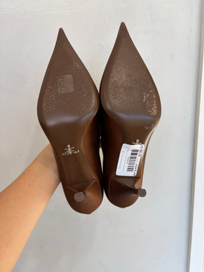 Prada Satin Pumps In Tobacco, 38