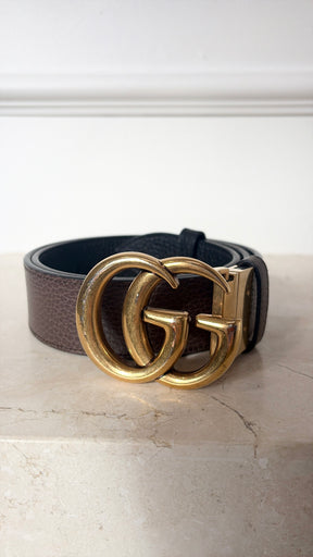 Gucci Black and Brown Reversible Leather Marmont Belt, 80