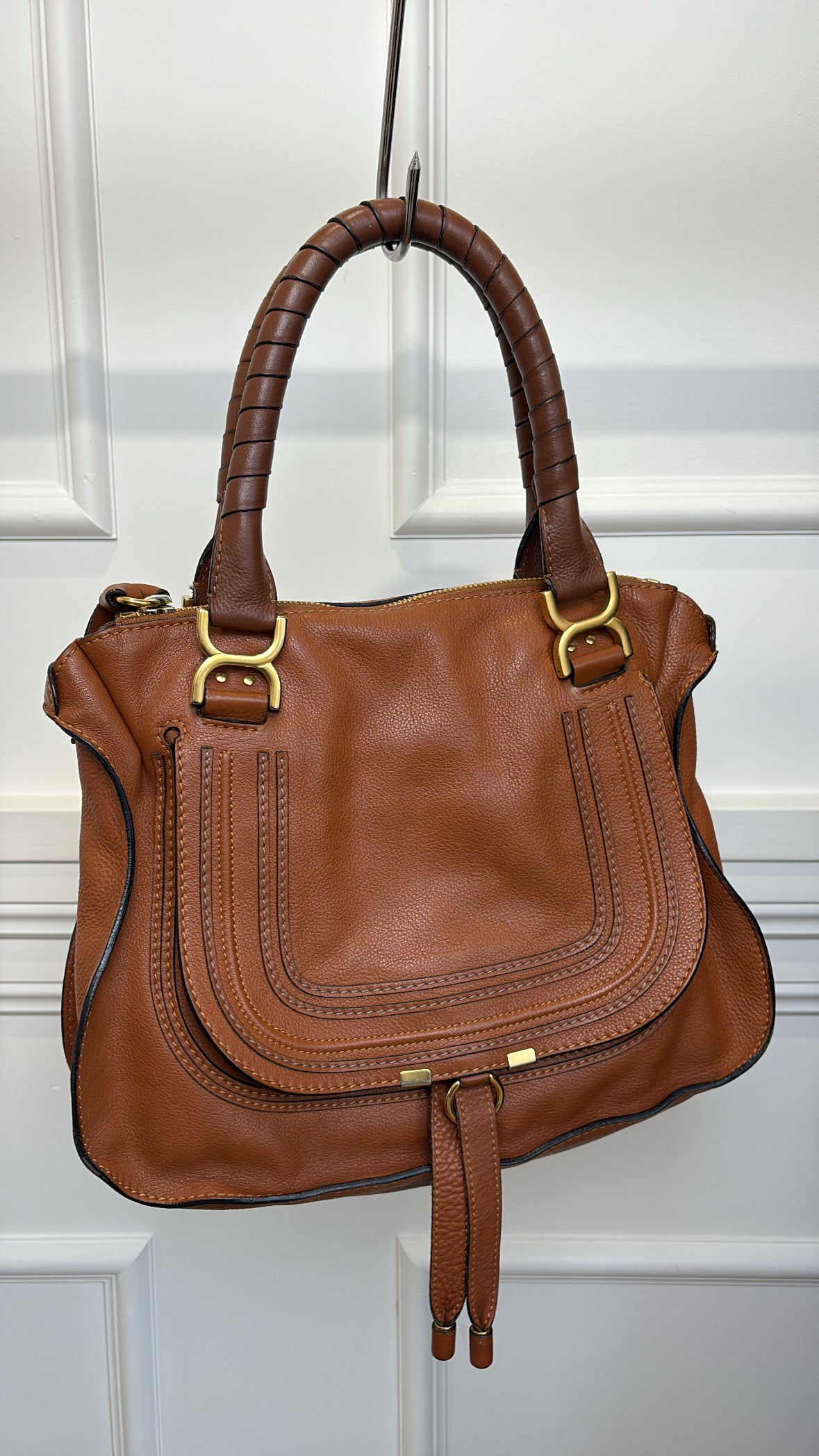 Chloé Tan Grained Leather Marcie Double Carry Bag