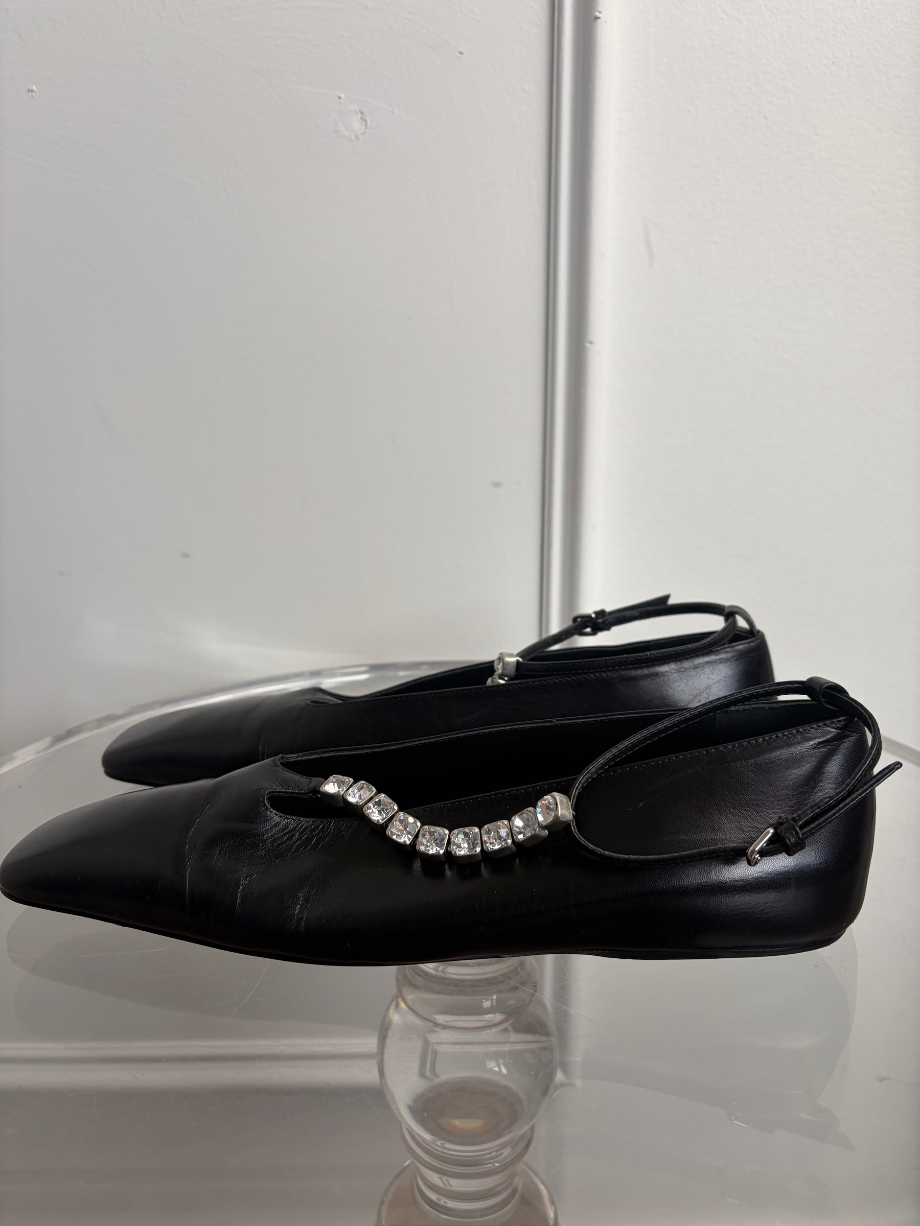 Jill Sandler rystal Embellished Leather Ballet Flats In Black, 36.5