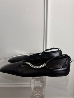Jill Sandler rystal Embellished Leather Ballet Flats In Black, 36.5