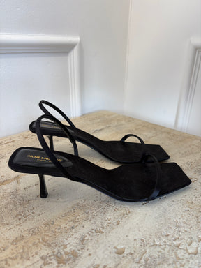 Saint Laurent Black Jaspe Satin Crêpe Sandals, 41