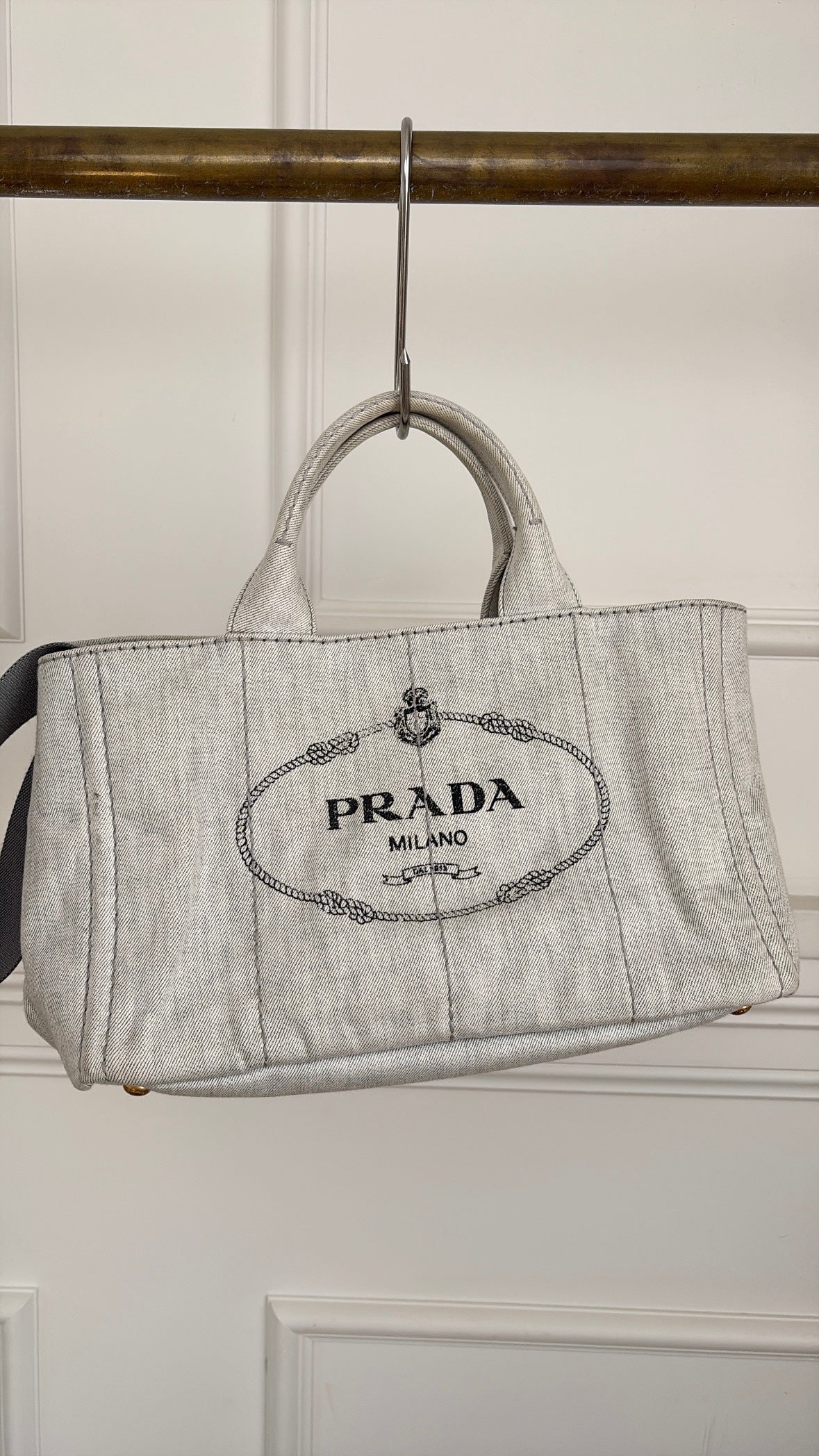 Prada Light Grey Denim Canapa Tote