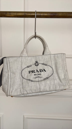 Prada Light Grey Denim Canapa Tote