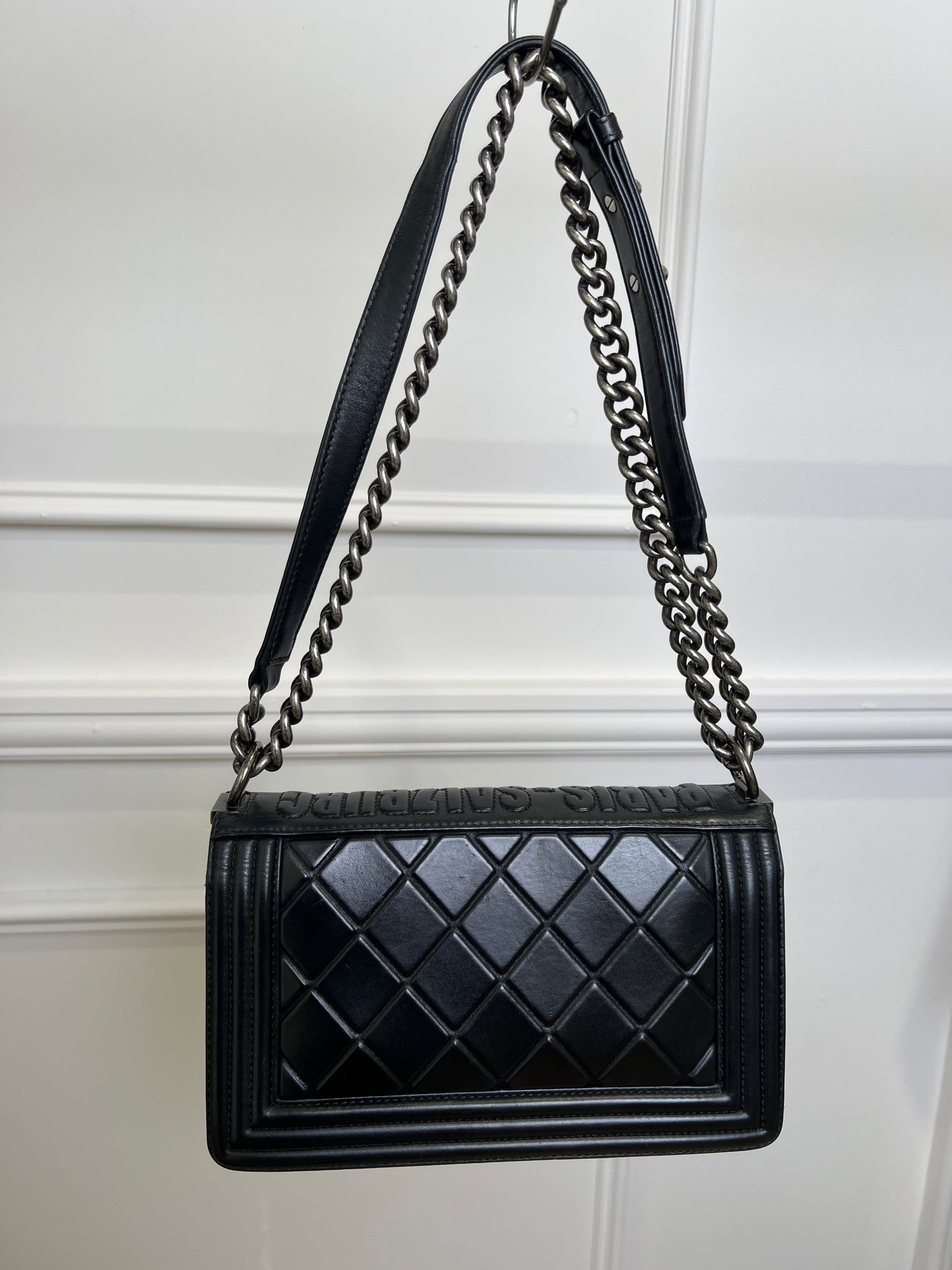 Chanel Black Leather Quilted "Paris-Salzburg" Old Medium Boy Bag