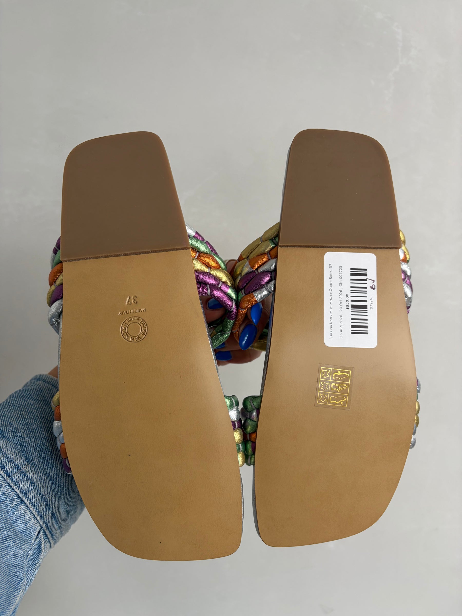 Dries van Noten Multi Metallic Quilted Slides, 37
