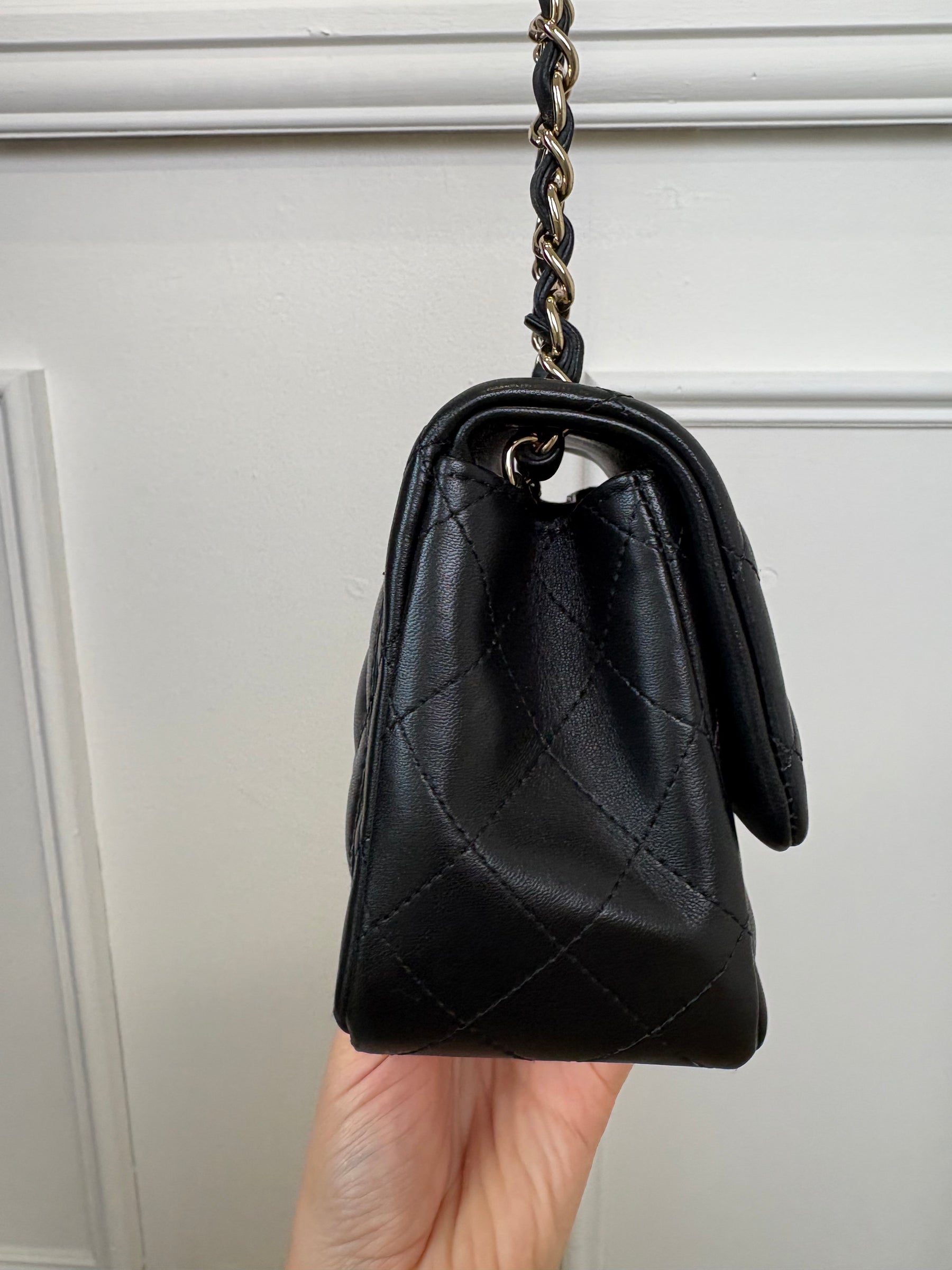 Chanel Mini Square Flap Bag Lambskin Black LGHW