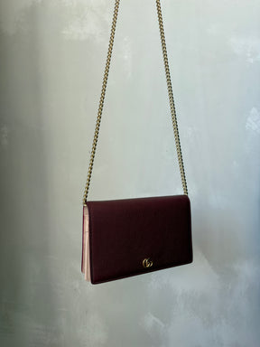 Gucci Burgundy Grained Leather Marmont Wallet on Chain