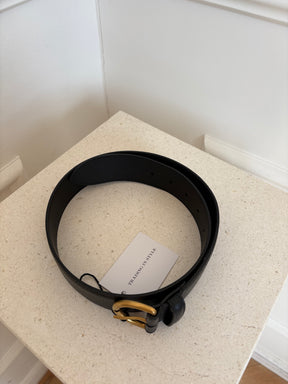 Gucci Black Leather Curved Buckle Belt, 70