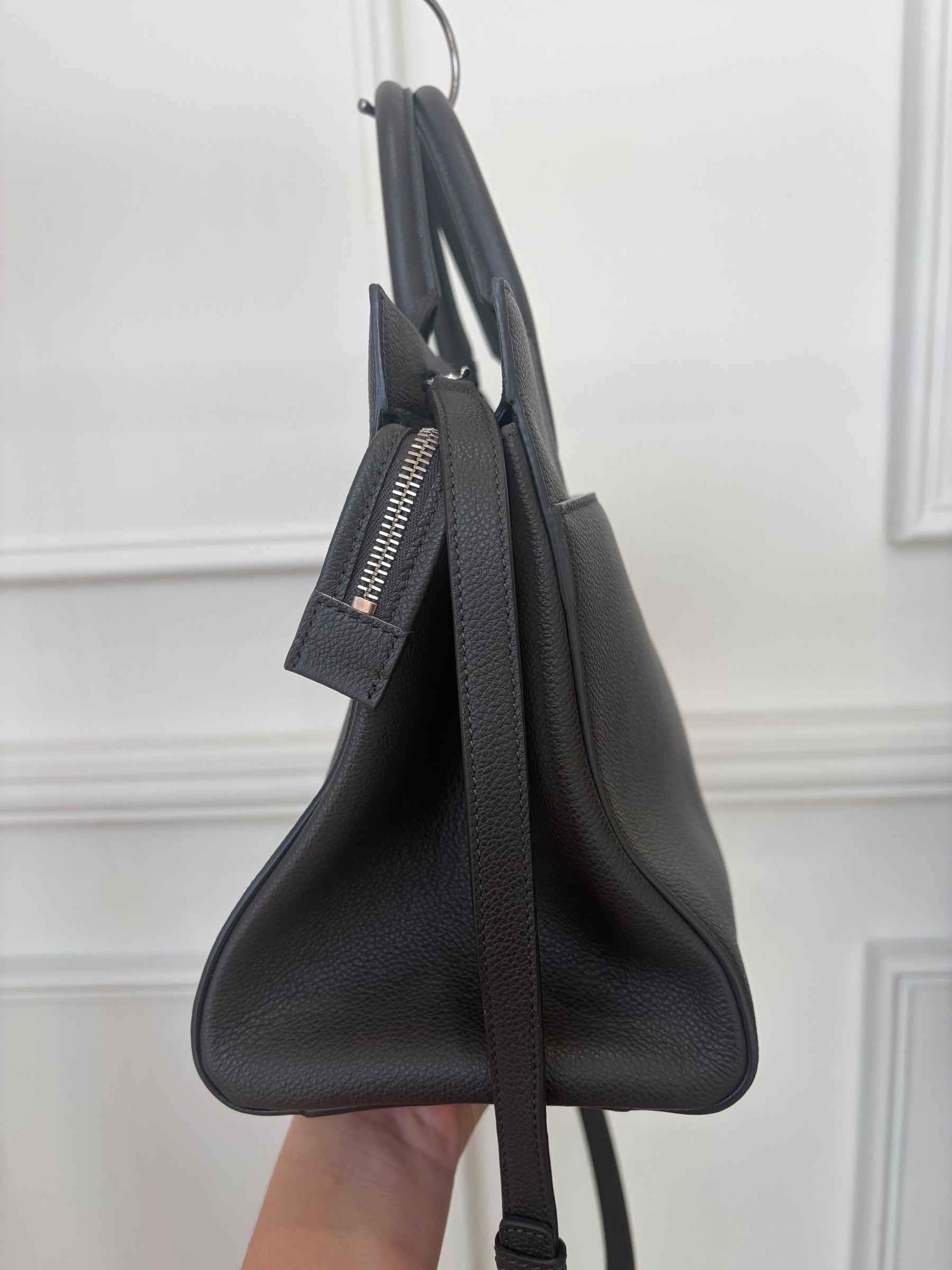 Saint Laurent Grey Leather Top Handle Tote Bag with Shoulder Strap