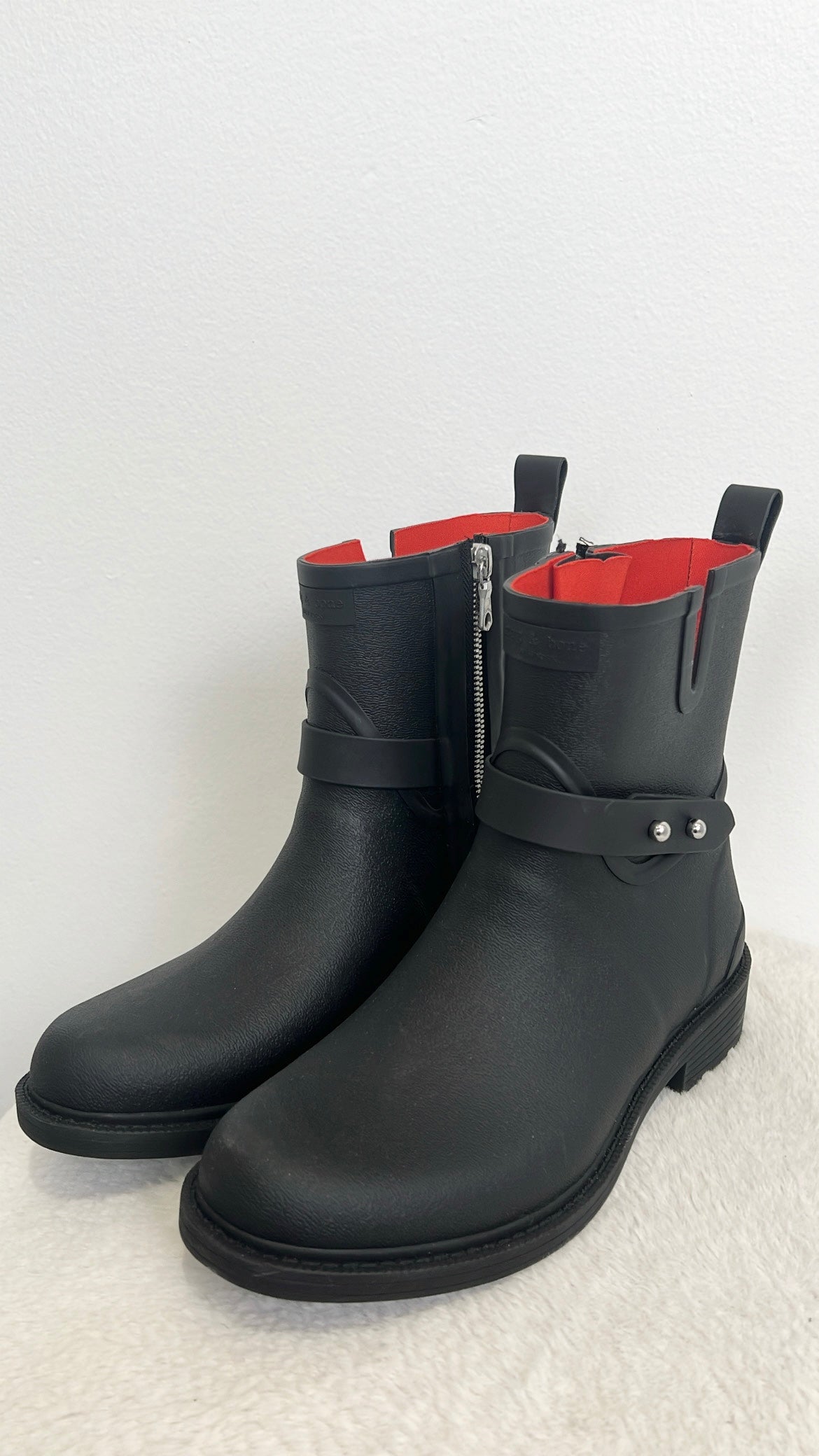 rag & bone black Rubber Zipped Ankle Boots, 37