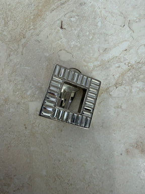 Saint Laurent Silver Crystal Square Clip on Earrings