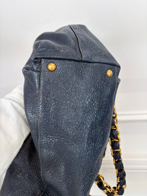Prada Navy Craquele Cervo Lux Chain Tote Bag