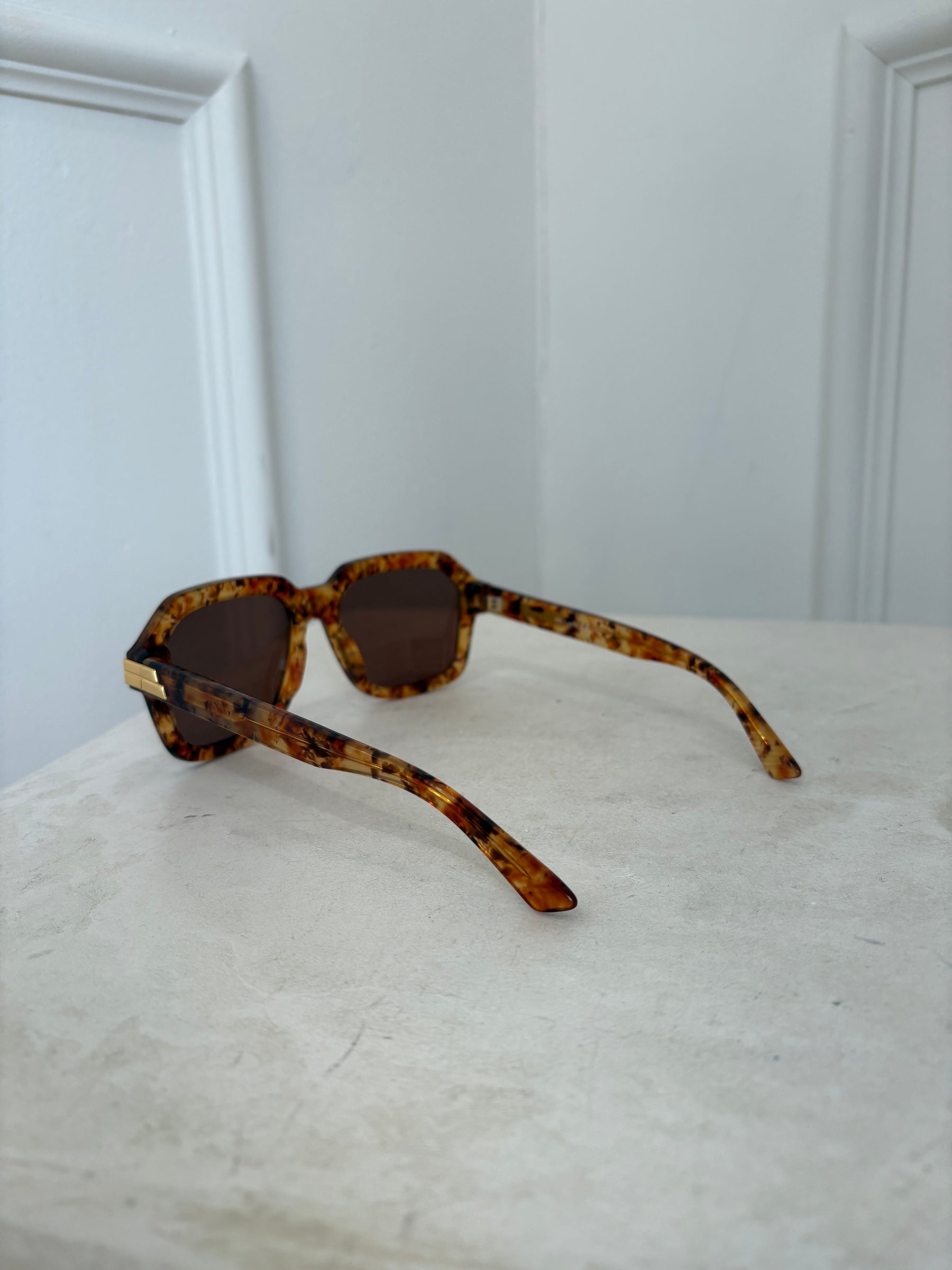 Bottega Veneta Orange Transparant Speckled Square Sunglasses