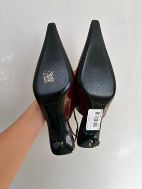 Saint Laurent Burgundy Patent Leather Pointed Carine Slingback Pumps, 38.5