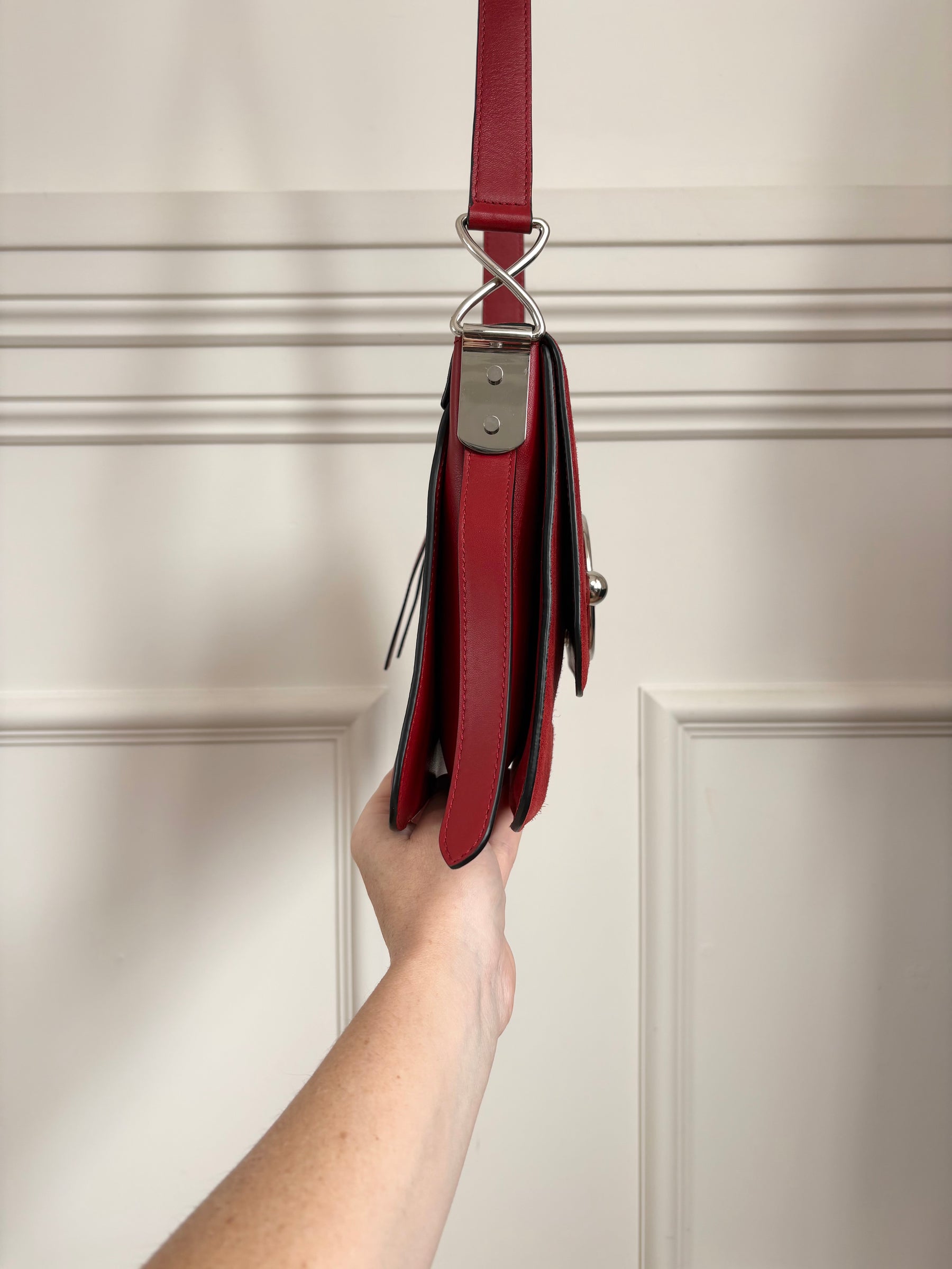 JW Anderson Red Suede and Leather Pierce Bag