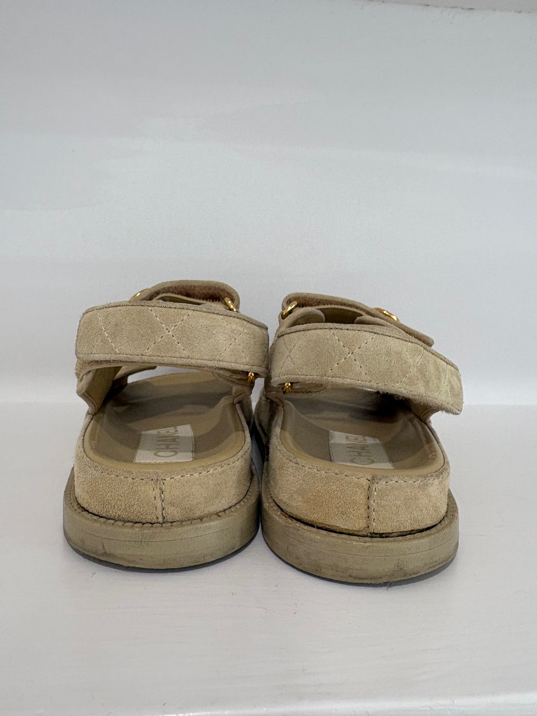Chanel Suede Dad Sandal In Tan, 37C