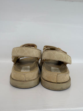 Chanel Suede Dad Sandal In Tan, 37C