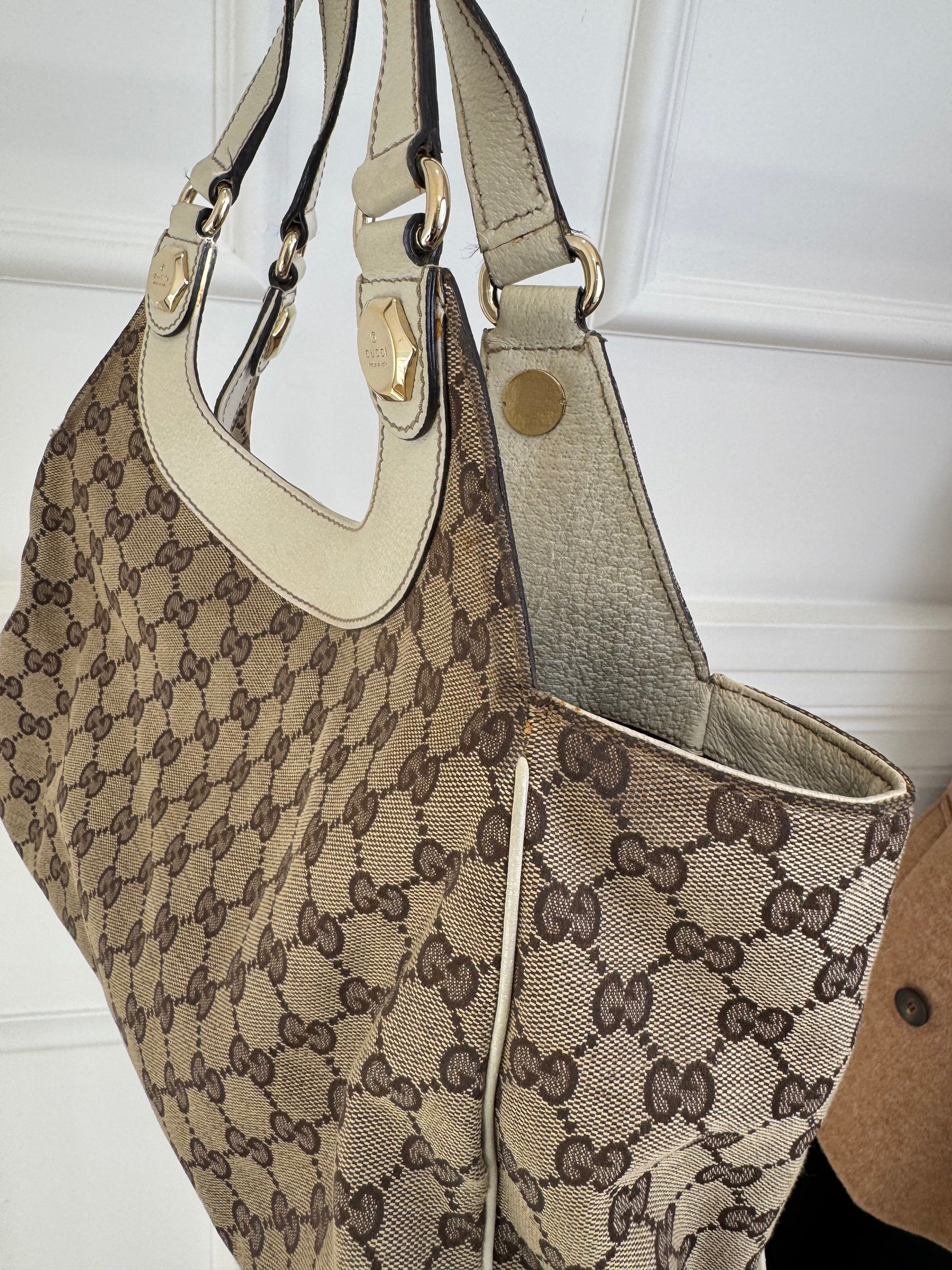 Gucci Beige Monogram Charmy Leather Bag