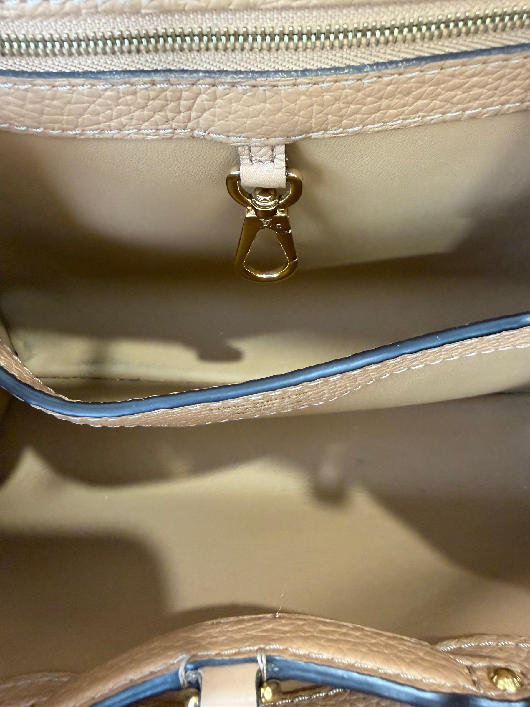 Louis Vuitton Camel Grained Leather Capucines BB with Python Leather Trim