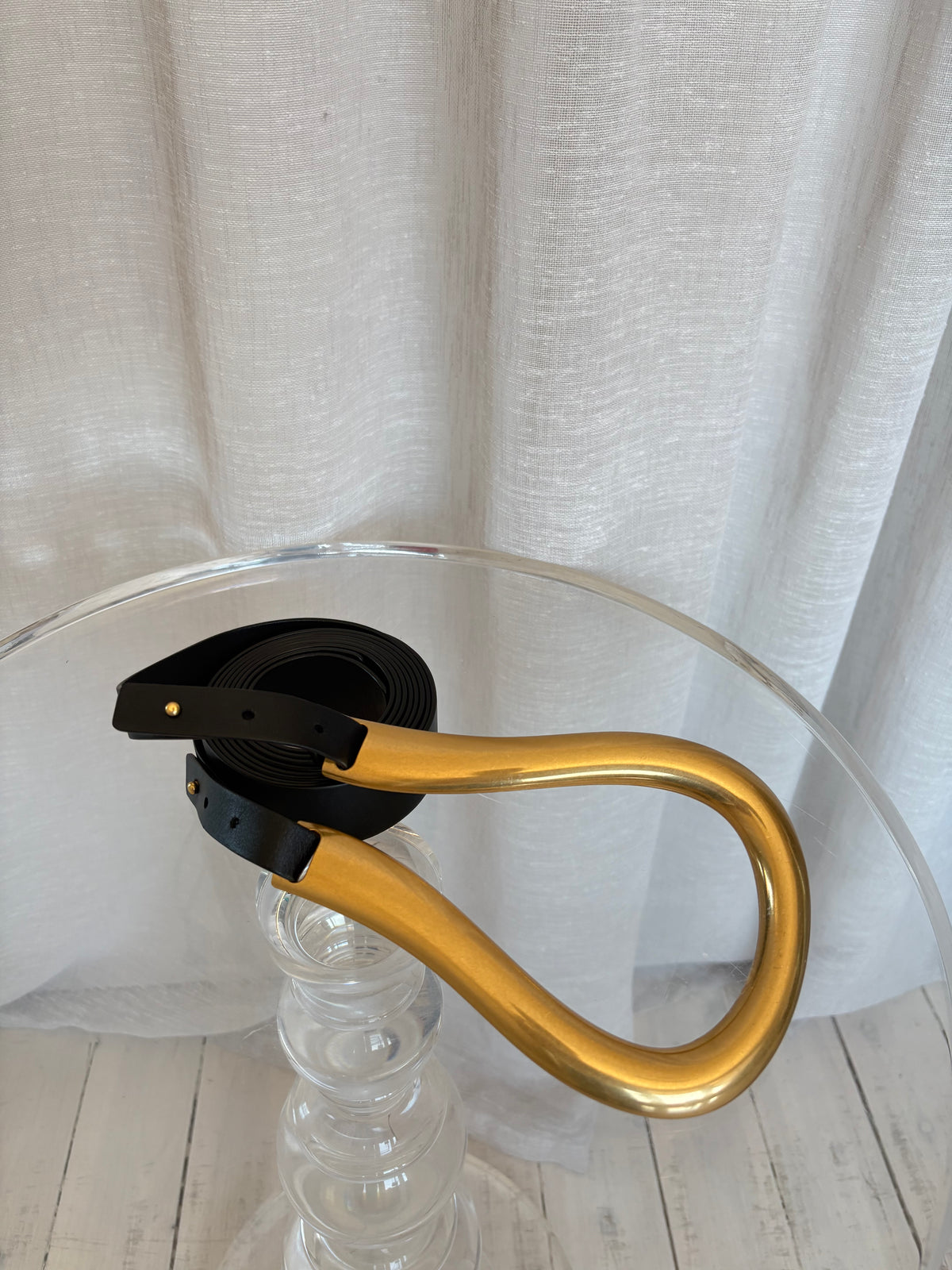 Bottega Veneta Black Leather Oversized Buckle Double Strap Belt, S