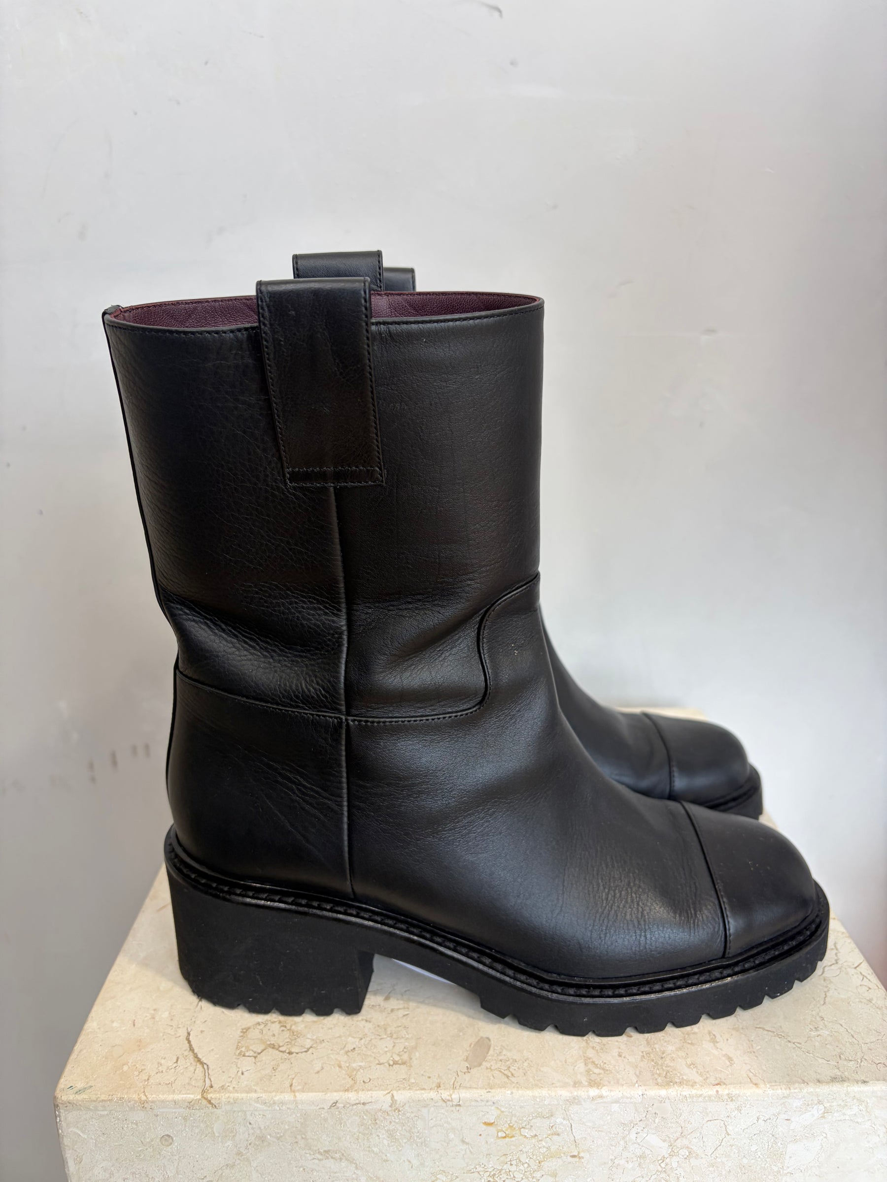 Chanel Black Leather Ankle Boots, 38 C