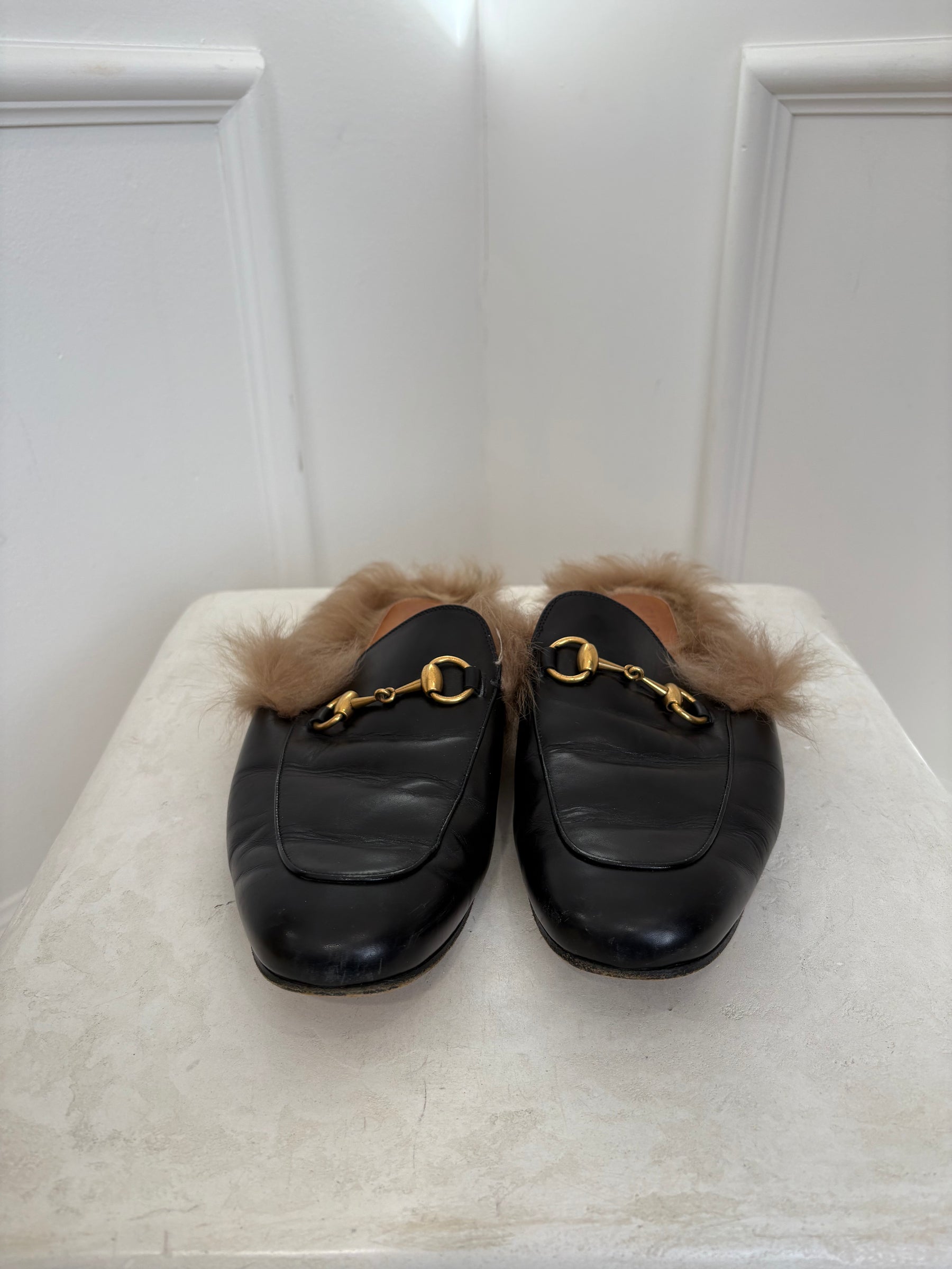 Gucci Princetown Mules With Fur Black, 42
