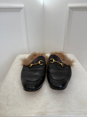 Gucci Princetown Mules With Fur Black, 42
