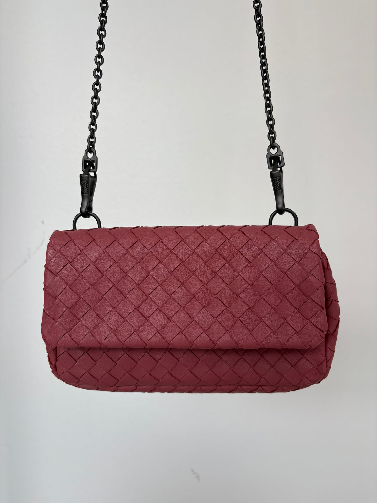 Bottega Veneta Musk Pink Intrecciato Leather Chain Flap Bag
