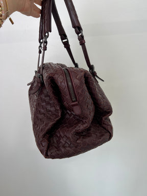 Bottega Veneta Burgundy Intrecciato Leather Bowling Bag