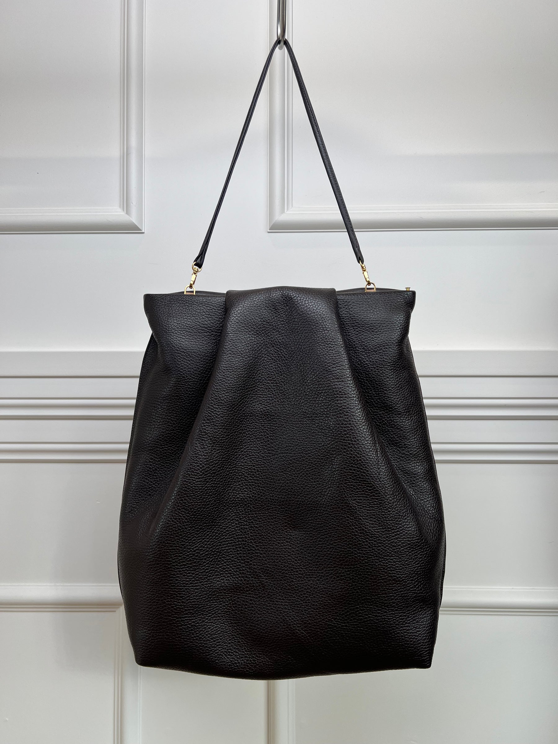 A-ESQUE Dark Brown Grained Leather Fold Bag