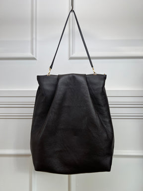 A-ESQUE Dark Brown Grained Leather Fold Bag