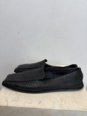St. Agni Black Woven Leather Square Toe Flats, 40