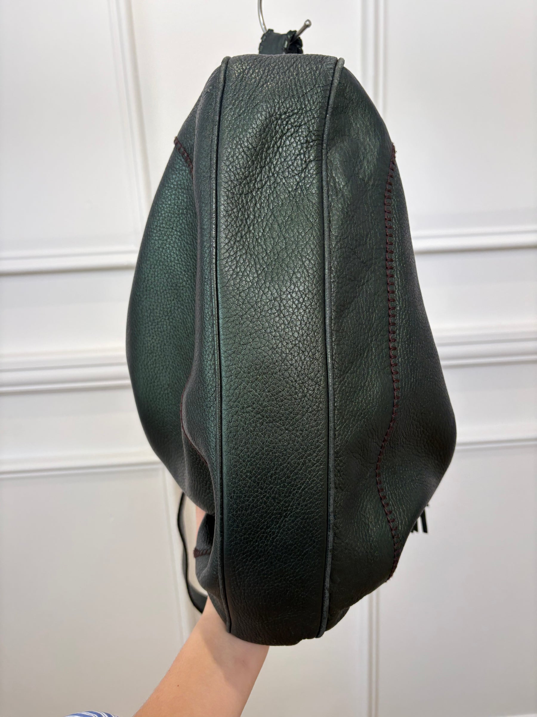 Gucci Emerald Green Metallic Leather Indy Jackie Hobo Bag