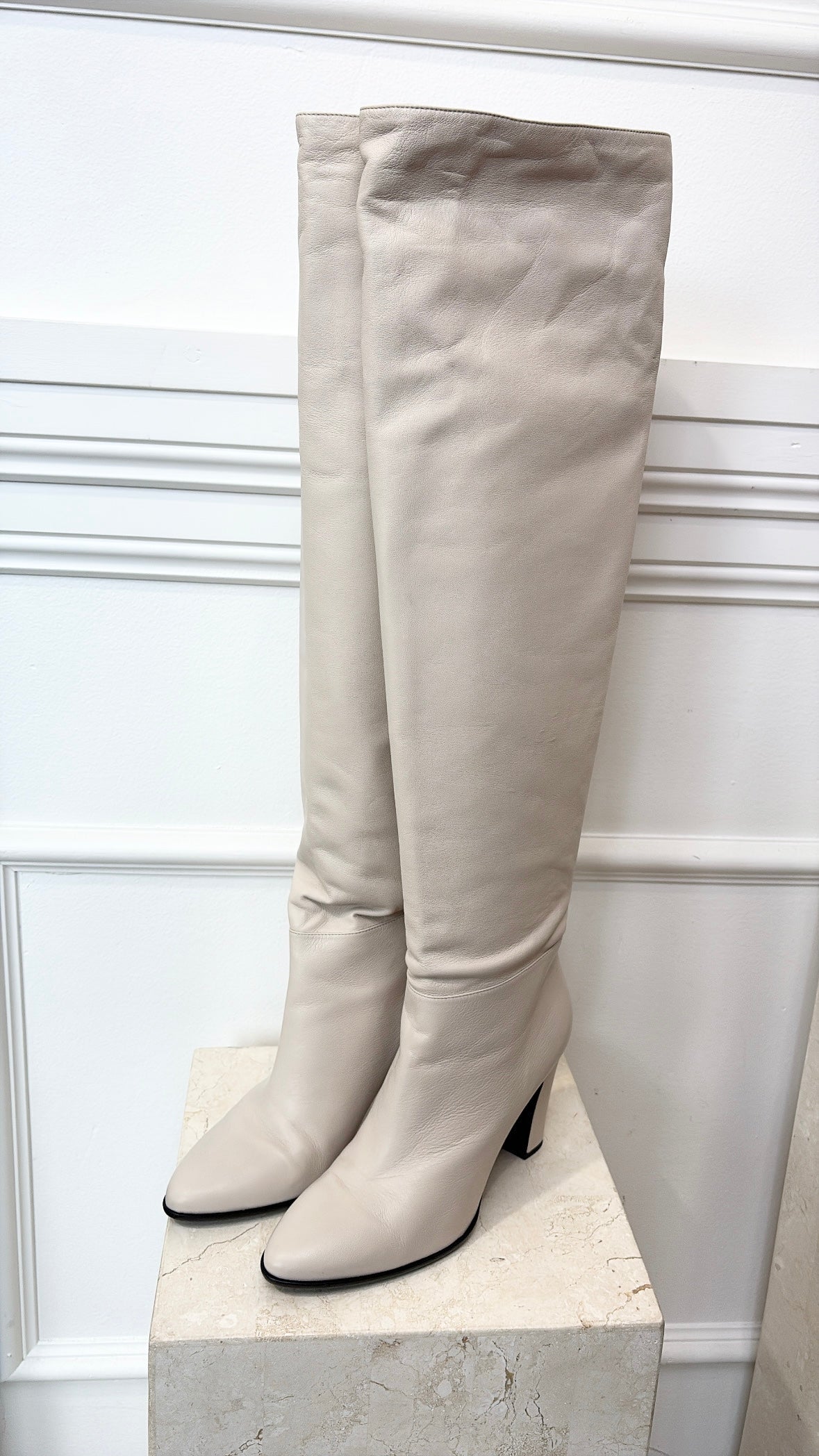 Scanlan Theodore Stone Leather Thigh High Boots, 41
