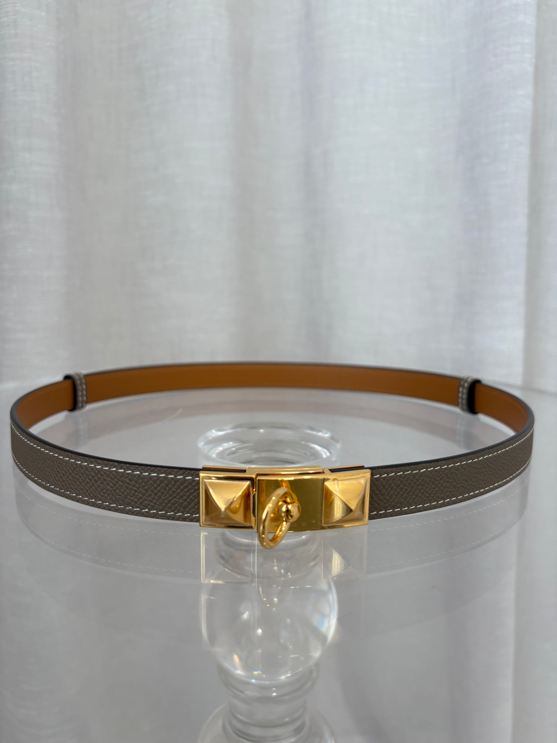 Hermès Etoupe Rivale 18 Belt with Gold Hardware