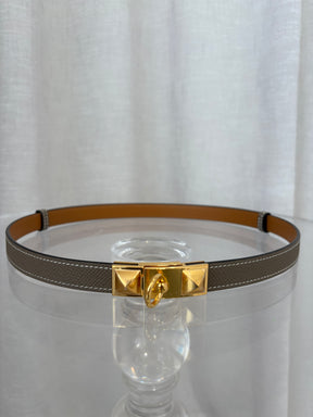 Hermès Etoupe Rivale 18 Belt with Gold Hardware