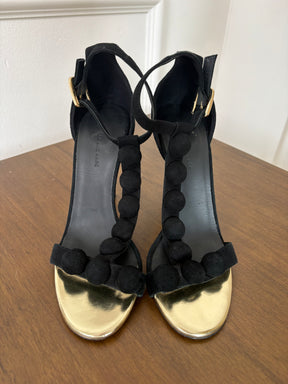 Camilla and Marc Suede T Bar Pom Pom Ankle Strap Heels, 40