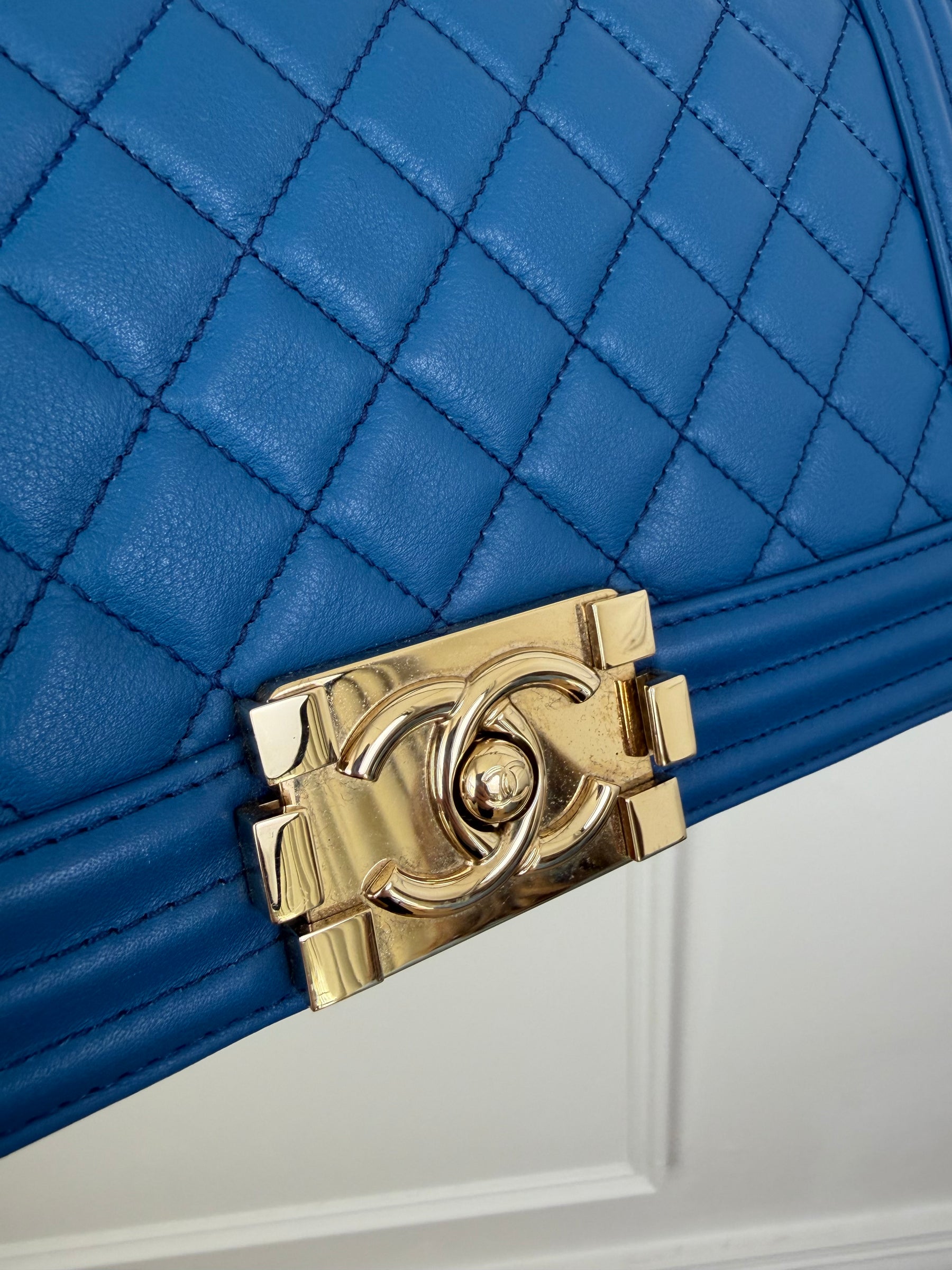 Chanel Blue Lambskin Leather Old Medium Boy Bag