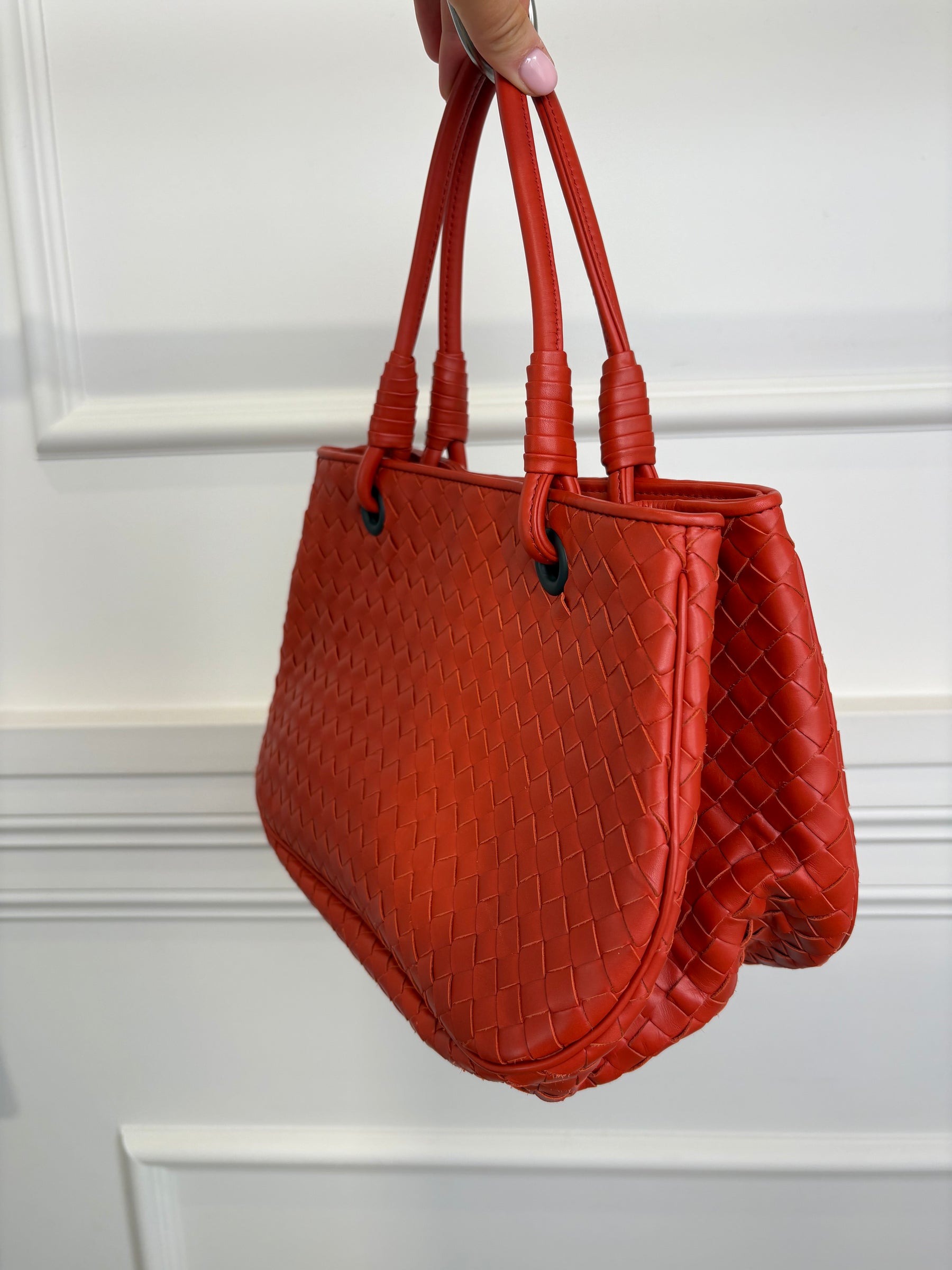 Bottega Veneta Orange Intrecciato Leather Mini Tote