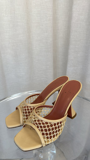 Amina Muaddi Beige Netted Mules, 38