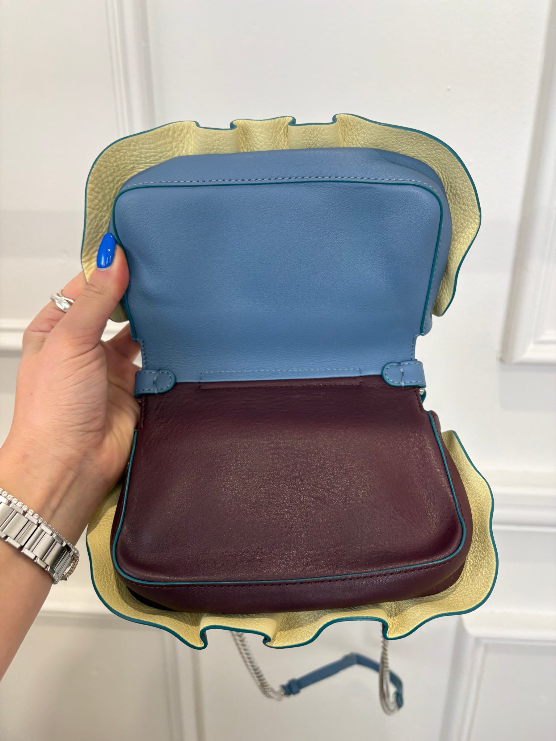 Fendi Blue and Burgundy Leather Double Sided Wave Baguette