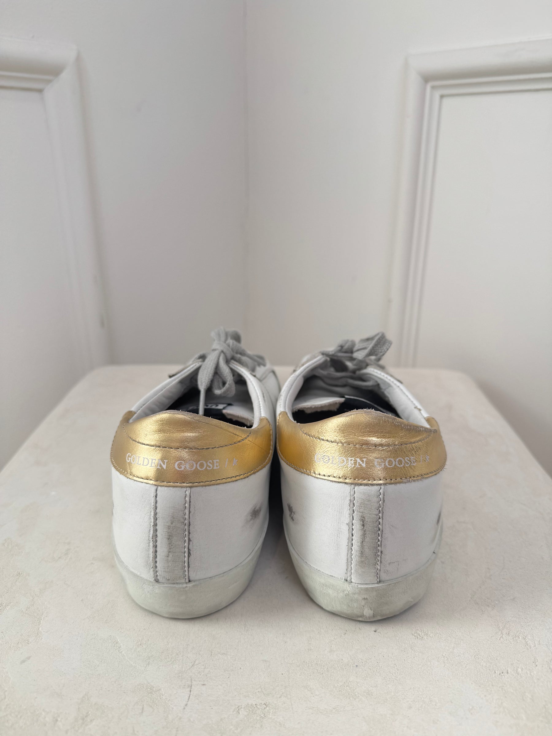 Golden Goose White and Mint Superstar Sneakers, 41