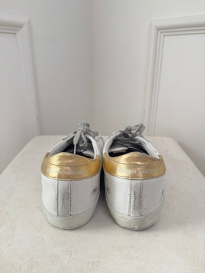 Golden Goose White and Mint Superstar Sneakers, 41