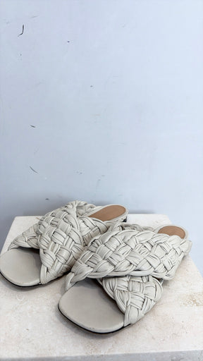 Bottega Veneta Ecru Woven Leather Slides, 40