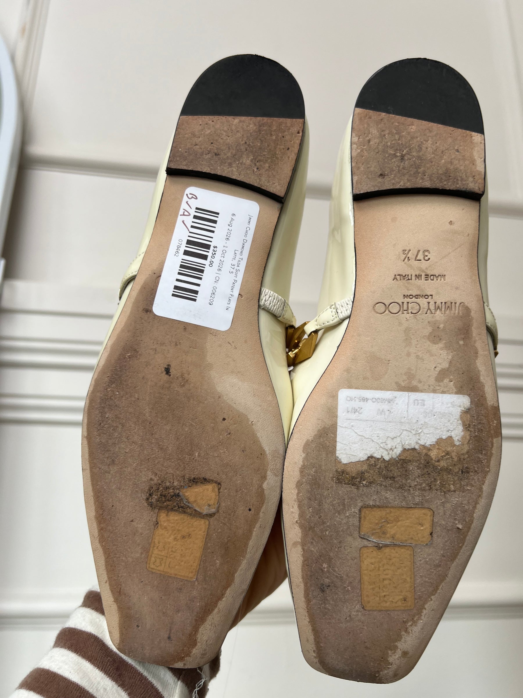 Jimmy Choo Diamond Tilda Soft Patent Flats In Latte, 37.5