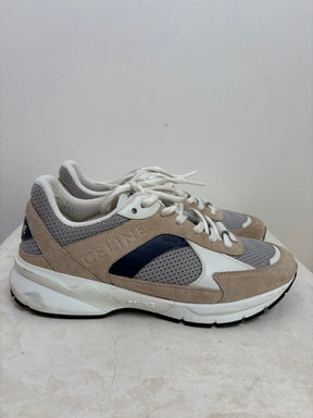 Celine Mesh and Calfskin Optic White Beige Navy Low Top Sneakers, 38