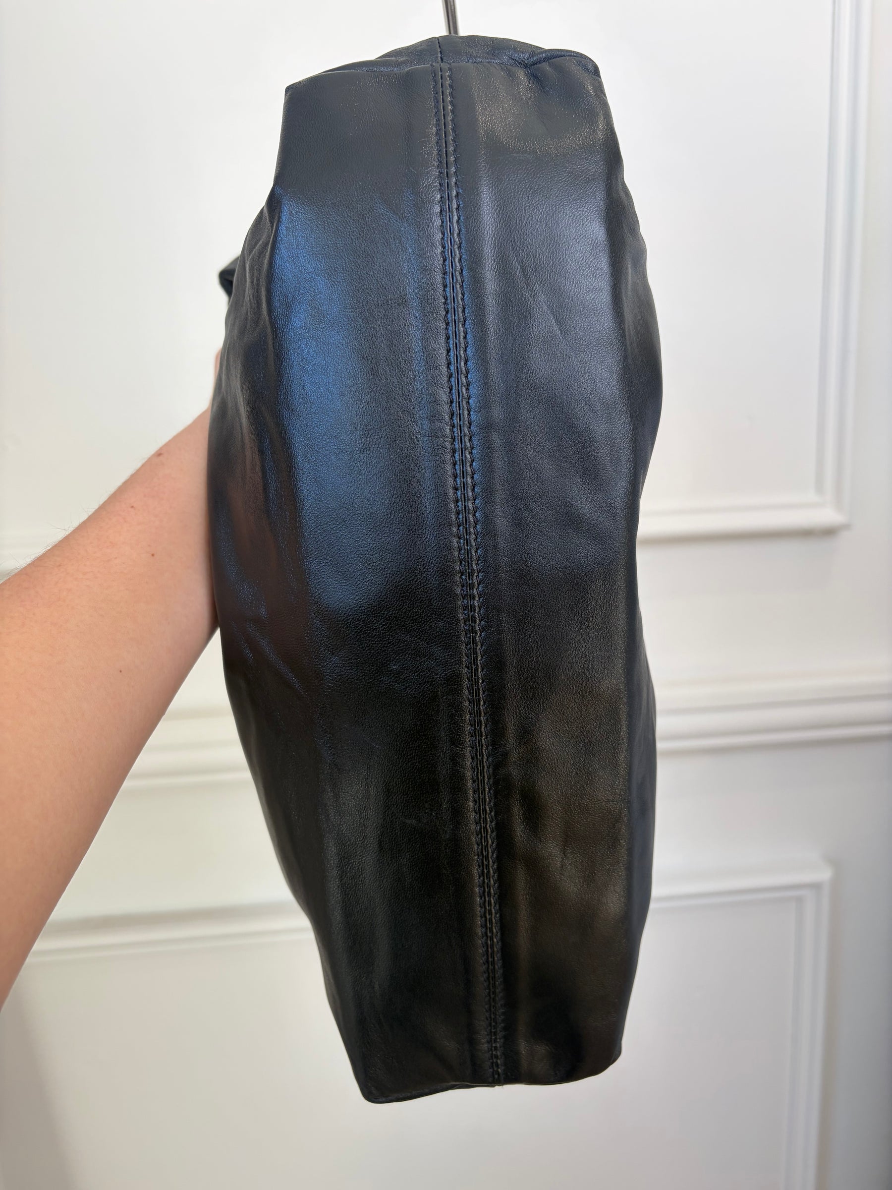 Anine Bing Black Leather Logo Shoulder Bag