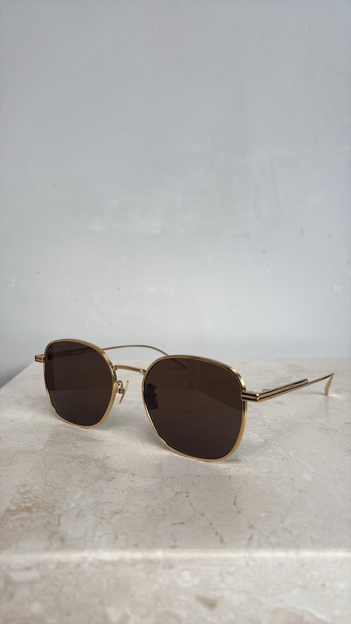 Bottega Veneta Gold Round Aviator Sunglasses