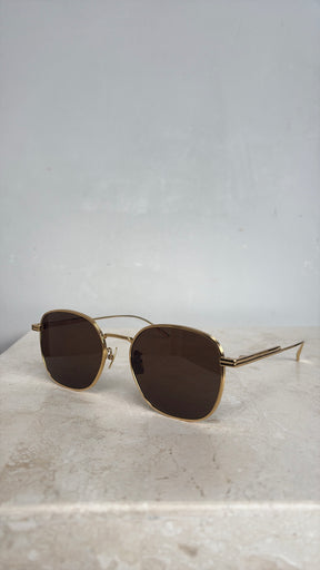 Bottega Veneta Gold Round Aviator Sunglasses